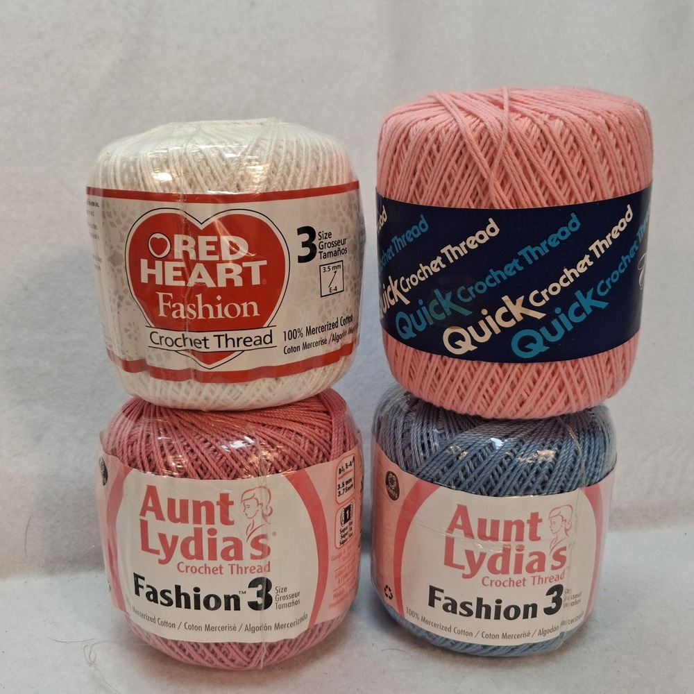 Aunt Lydia Red Heart Crochet Thread OS Fashion 3 Multi Color 4pc Lot NEW